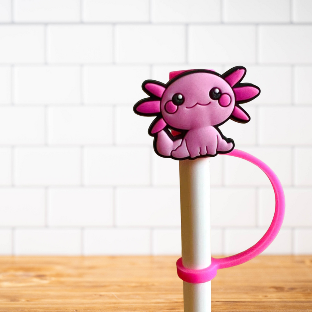 Silicone Straw Topper- Axolotl