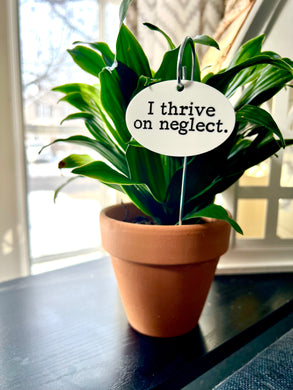 I Thrive On Neglect Waterproof Acrylic Plant Stake